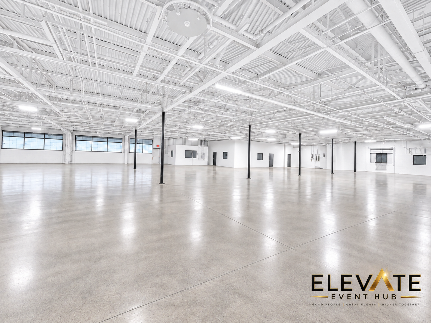 Elevate Event Hub smaller event space with Elevate Event Hub watermark